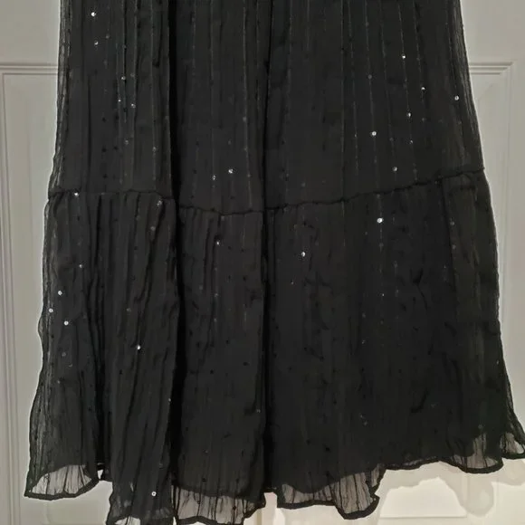 Vintage Ronni Nicole Tiered Sequin Black Skirt, M - Picture 2 of 6